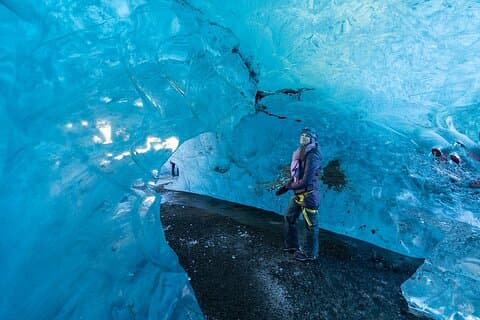 Caverna de gelo azul cristal - Super jipe da lagoa da geleira de Jökulsárlón