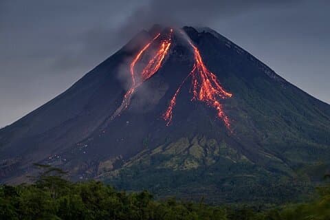 Merapi Lava Viewing at Night from the Safe Distance