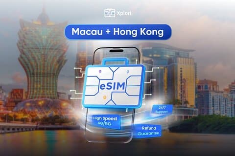 Macau en HongKong eSIM (3 tot 30 dagen. Tot 60 GB aan gegevens)