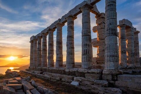 Cabo Sounio y Templo de Poseidón Puesta de sol