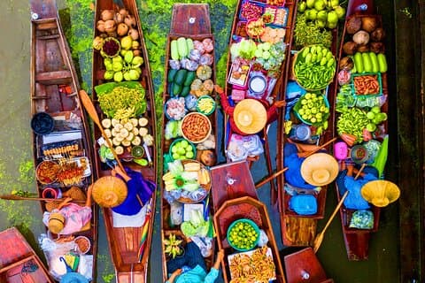 Bangkok : Flytande marknad och tågmarknadserfarenhet