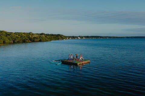 Bacalar Yoga Class on Floating Platform in Laguna