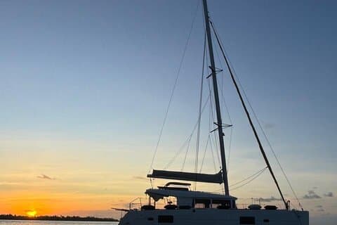 Sunset in catamaran on the Bora Bora Lagoon