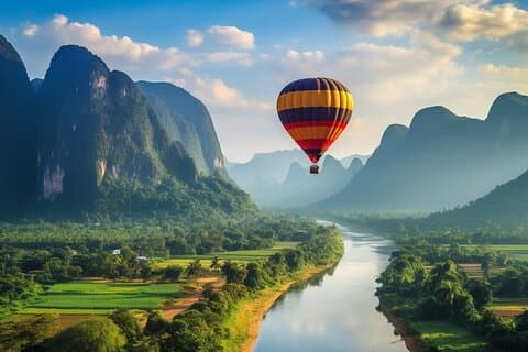 Vang Vieng Hot Air Balloon Kayak Zipline,Blue lagoon2 Tour