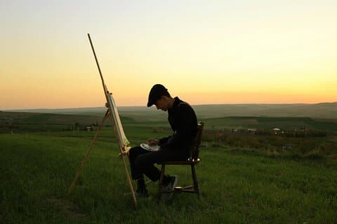Pintura ao pôr do sol entre os vinhedos de Mazara del Vallo