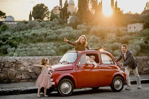 Tour et photoshoot avec voitures rétro à Florence et Chianti