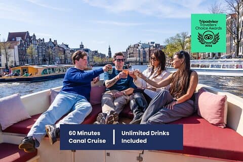 Geführte Amsterdam Kanalrundfahrt – Snacks & Getränke an Bord(1 Stunde)