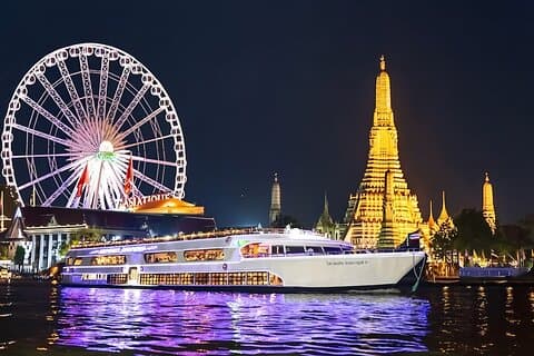 White Orchid Chao Phraya River Dinner Cruise free Beer in Bangkok