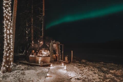Dîner de forêt d'aurores boréales VIP dans un igloo en verre