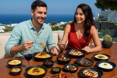 Esperienza di tour gastronomico dalla fattoria alla tavola a Santorini