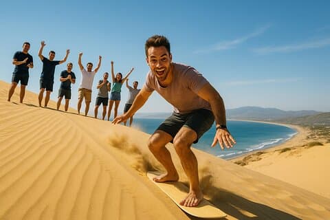 Tour por el desierto de Agadir Paseo en camello y Sanboarding en las dunas de Timlalin