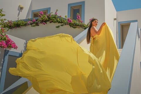 Expérience de photoshoot de robe volante au port d'Héraklion
