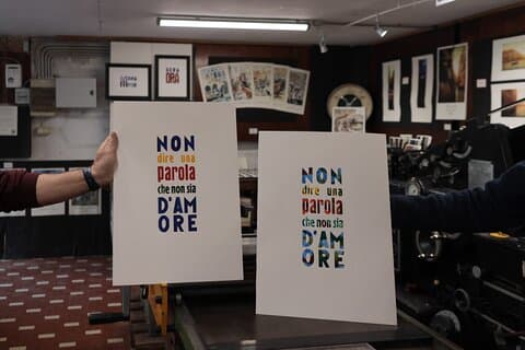 Atelier d'impression à Venise avec typographie en bois