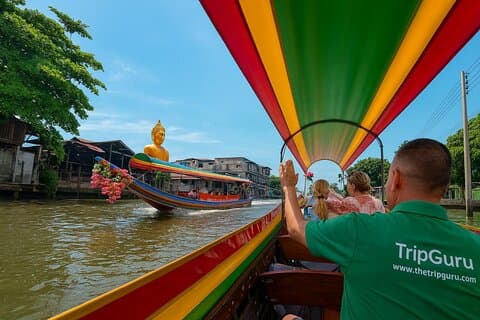 Bangkok : 3 - Excursão de uma hora pelo canal do barco Longtail ao Grande Buda e Wat Arun