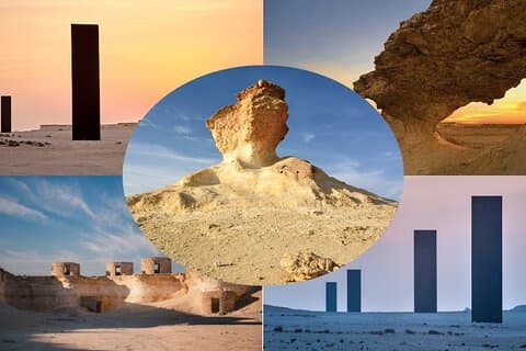Visite de la sculpture de Richard Serra et du rocher aux champignons à Doha, Qatar Ouest