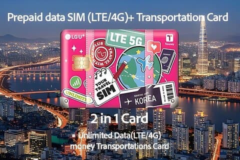 LG U Plus Unlimited Korea SIM-kort + transportkort