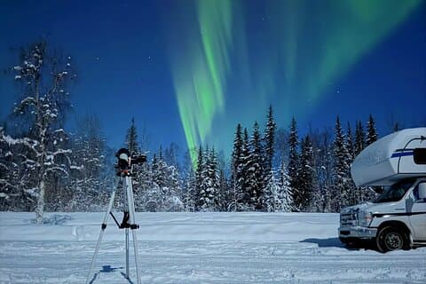 Dancing Lights in the Sky on an Aurora RV Tour Adventure
