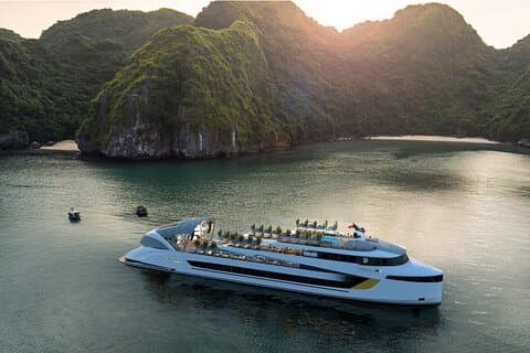 Ha Long Bay Delfin 5-Sterne-Kreuzfahrt mit Pool, Party & Buffet Mittagessen