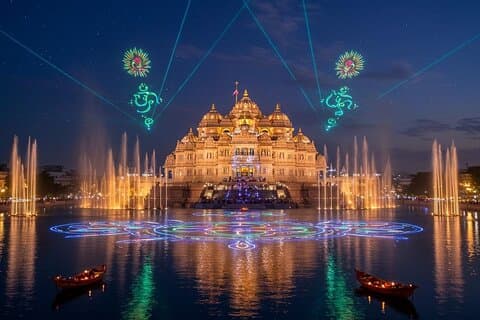 Delhi Akshardham Ljus- och vattenshow privat rundtur med alternativ