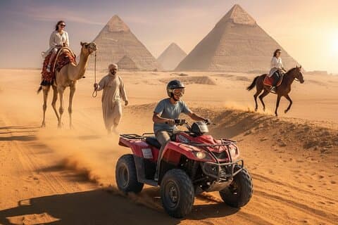 Privé Quad Bike en Kameel of Paard Safari bij Gizeh Piramides