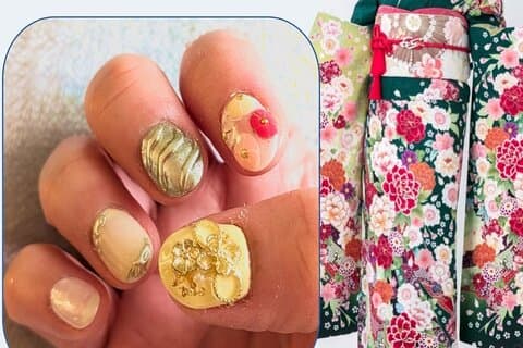 Gel Nail in Kyoto-Japanese Kimono Nail Experience