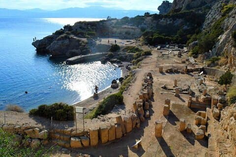 Athen : Lake Vouliagmeni Corinthian Swim & Heraion site Solnedgang