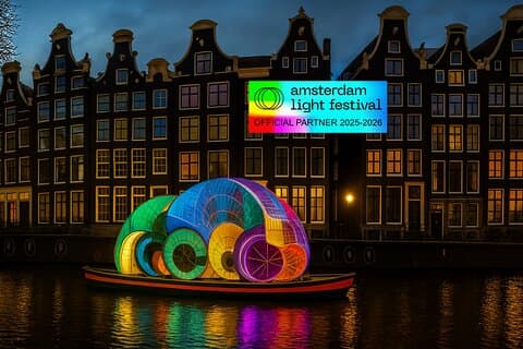 Amsterdam Light Festival uppvärmd kryssning med varma drycker och snacks