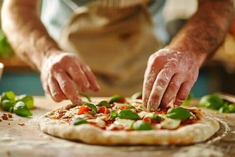 Pizza- og cannolo-laging ved sjøen