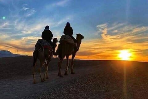 Marrakech: Cena al atardecer en el desierto de Agafay, paseo en camello y espectáculo bereber.