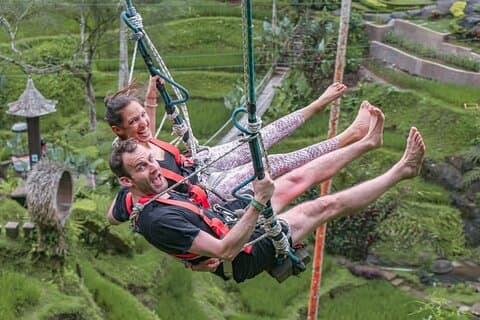 Excursion d'une demi-journée à Ubud avec tyrolienne, rizière en terrasse et forêt de singes