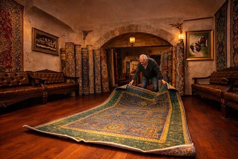 Shopping privé de tapis turc dans un caravansérail historique