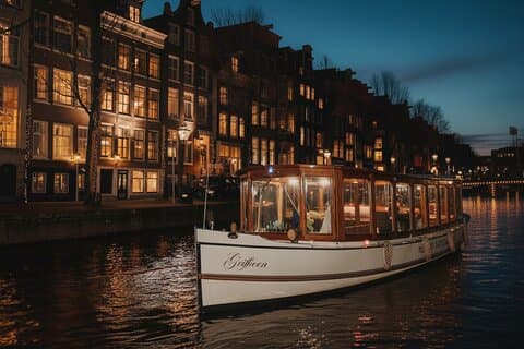 Crociera serale di 2 ore ad Amsterdam con guida dal vivo e bar