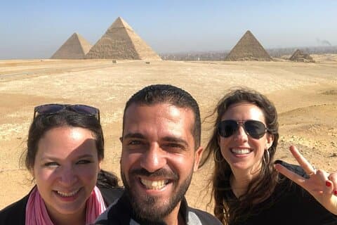 Visite privée des pyramides de Gizeh en VTT, promenade en chameau, déjeuner et dîner croisière