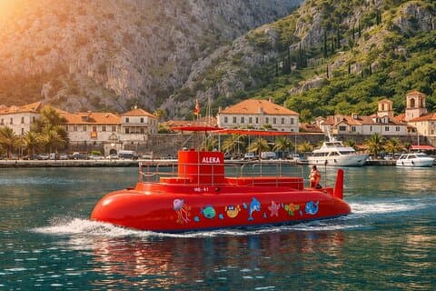 コトル赤半潜水艦ツアー:水中キャビンファミリーアドベンチャー