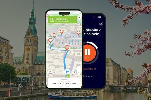 Wandeltocht door Hamburg met audiogids: 3 uur en 10 minuten en 24 audiocommentaren.