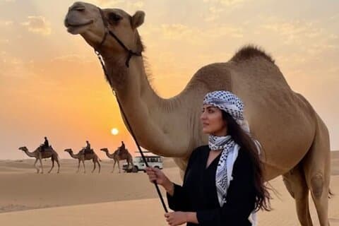 Dubai Evening Desert Safari : 4x4 pick-up / drop, kameel, BBQ & shows