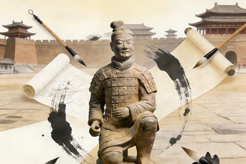 Visite de l'armée de terre cuite avec calligraphie ou expérience de peinture en Chine