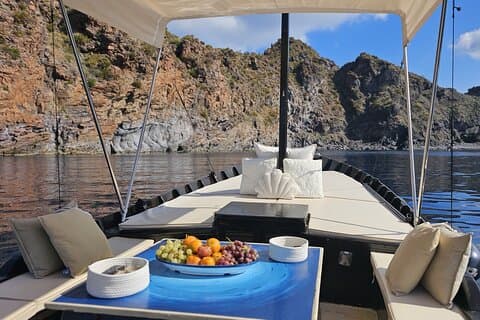Vintage gozzo tour between Lipari and Salina