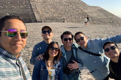 Teotihuacan Sunrise between Globes and Pyramids