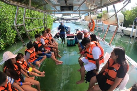 Visite en bateau transparente Cancún 2 boissons Lagon de Nichupté Banc de sable