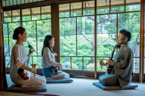 京都のお寺庭園で音と三味線を堪能