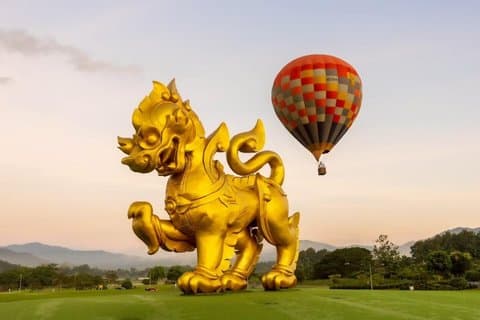 Chiang Rai Sunset Hot Air Balloon Over Singha Park Countryside