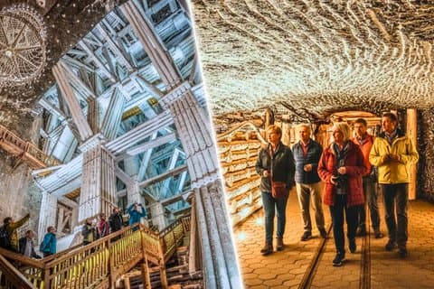 Visita guiada ao vivo da mina de sal de Wieliczka com elevador e pick-up de mineiros