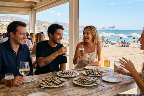 Malaga cykeltur: färska grillade sardiner och strandprovning