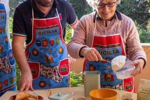 Cook with a Sicilian Nonna: private Terrace near Palermo sea.