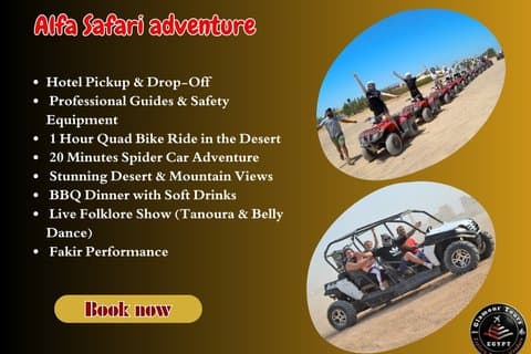 Alfa Safari avontuur : Quad en Spider auto met Dinner & Show