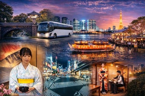 Day Tour&Cruise:TokyoTower, Shinjuku Gyoen, Senso-ji&Tea Ceremony
