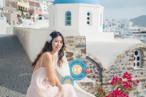 Oia promenad med en Fujifilm kamera foto snap