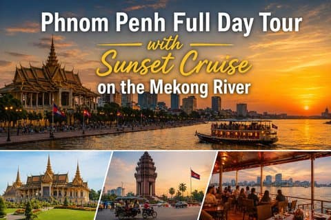 Excursão de dia inteiro de Phnom Penh com cruzeiro ao pôr do sol no rio Mekong