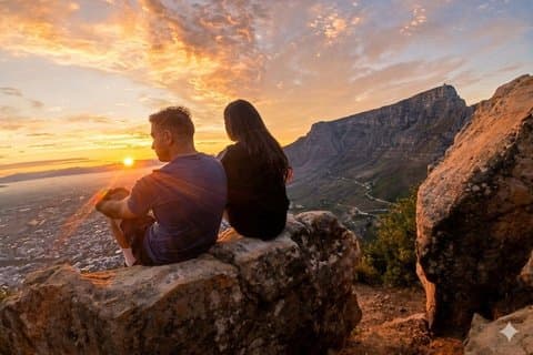 Caminata de la cabeza del león para el amanecer con café / té o puesta de sol
